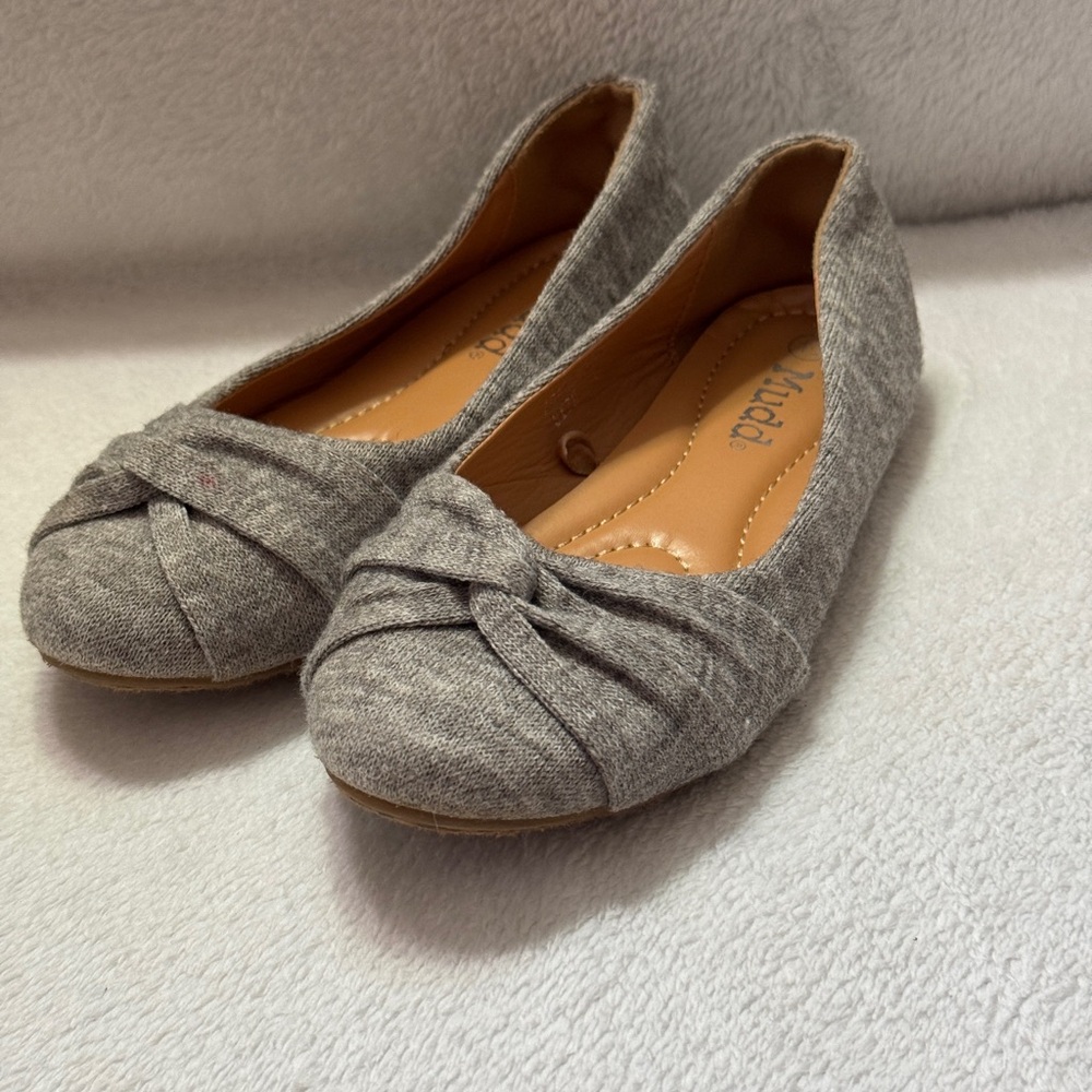 Mudd Girls Ballet Flats‎ Gray Knit Fabric Bow Slip On Shoes Size 13 APPLE-87K